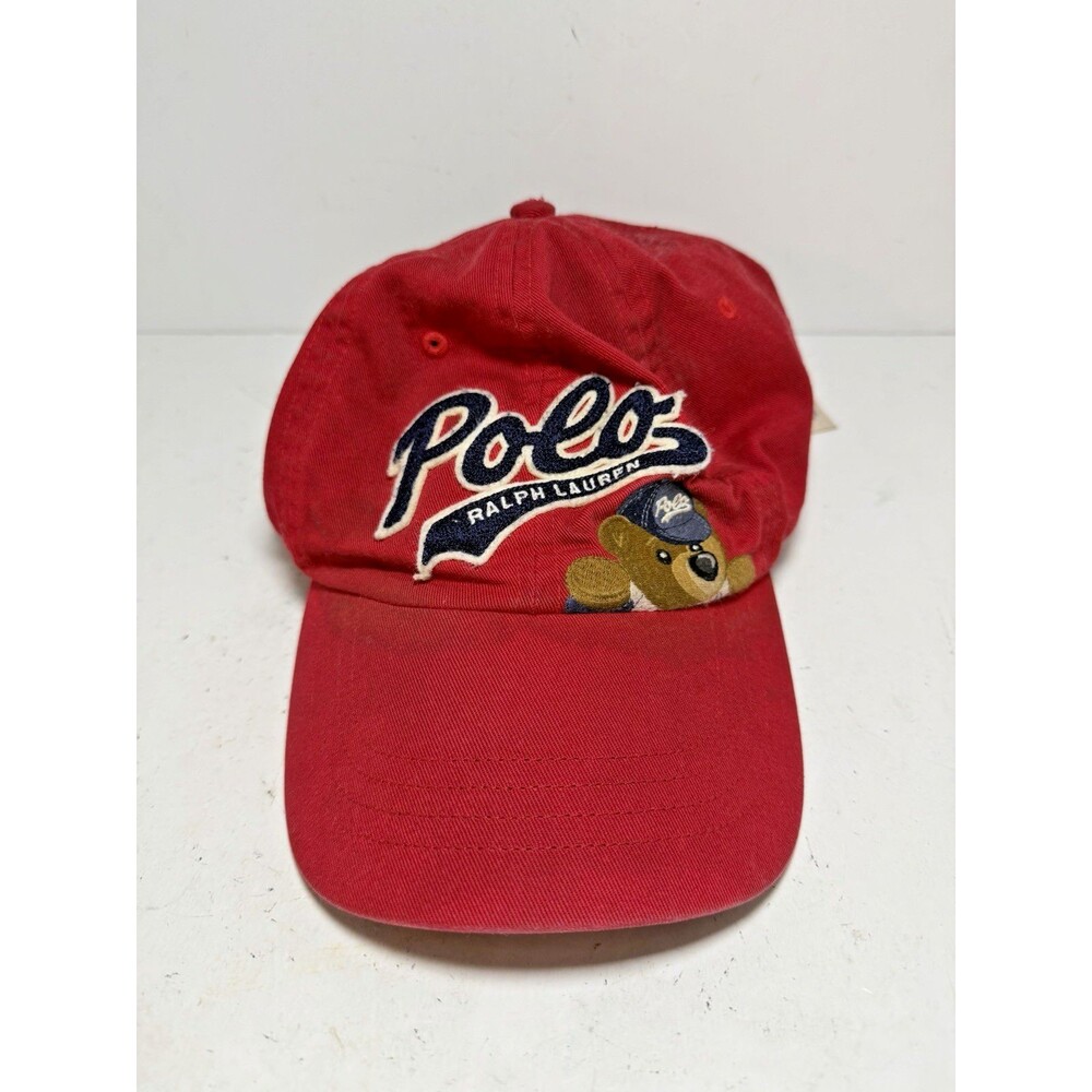 Polo Ralph Lauren 67 Polo Bears Men's Baseball Cap Red Adjustable Needs Repair